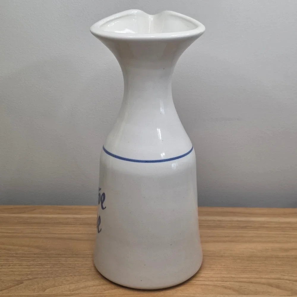 Unbranded House‎ Wine Ceramic Carafe Pitcher White Blue Vintage Bistro 10.5in